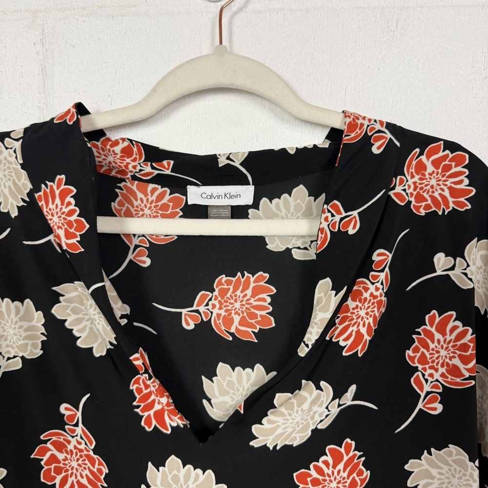 Calvin Klein Popover Tunic Top Floral V-Neck Flowy Colorful Plus Size Office 3X - Picture 2 of 12